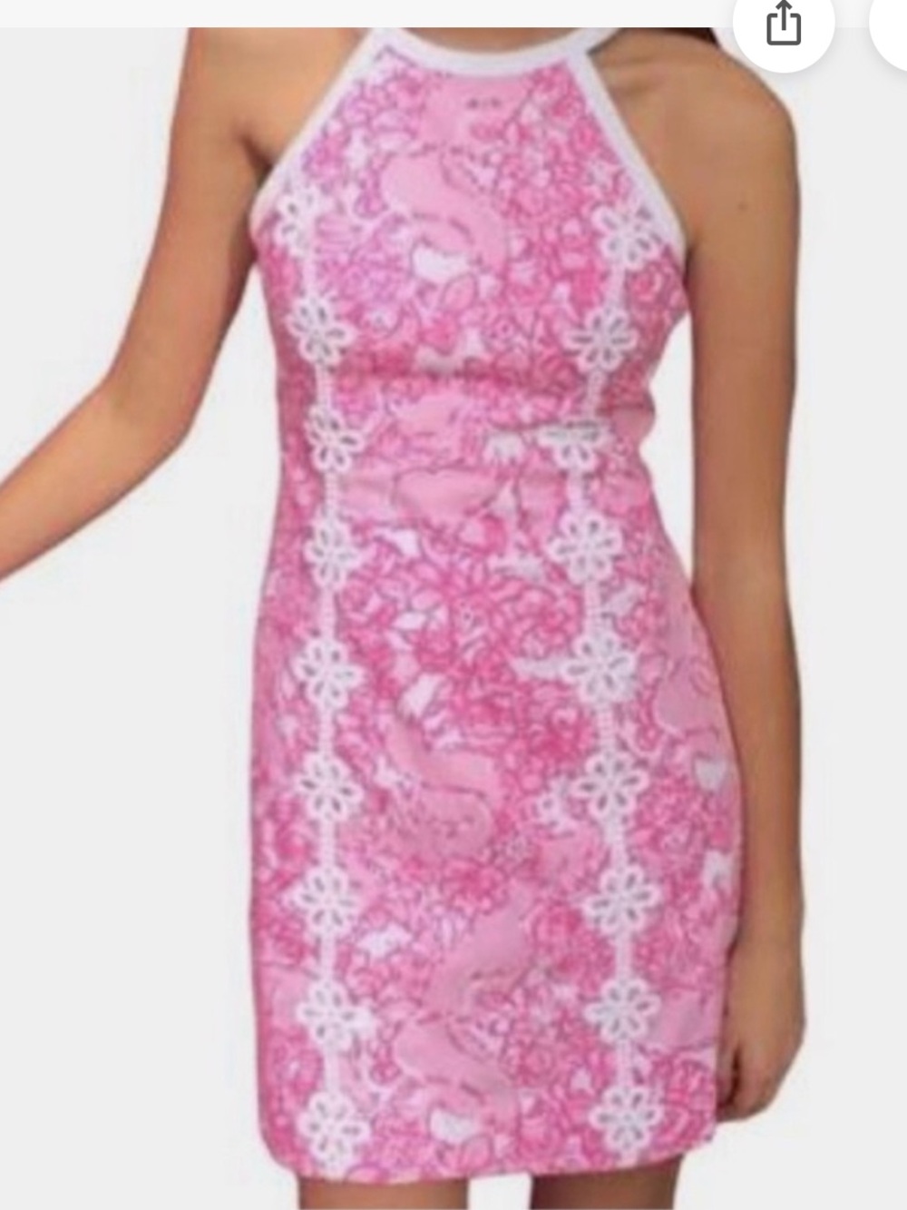 Lilly Pulitzer Pink Floral Halter Mini Dress with White Trim